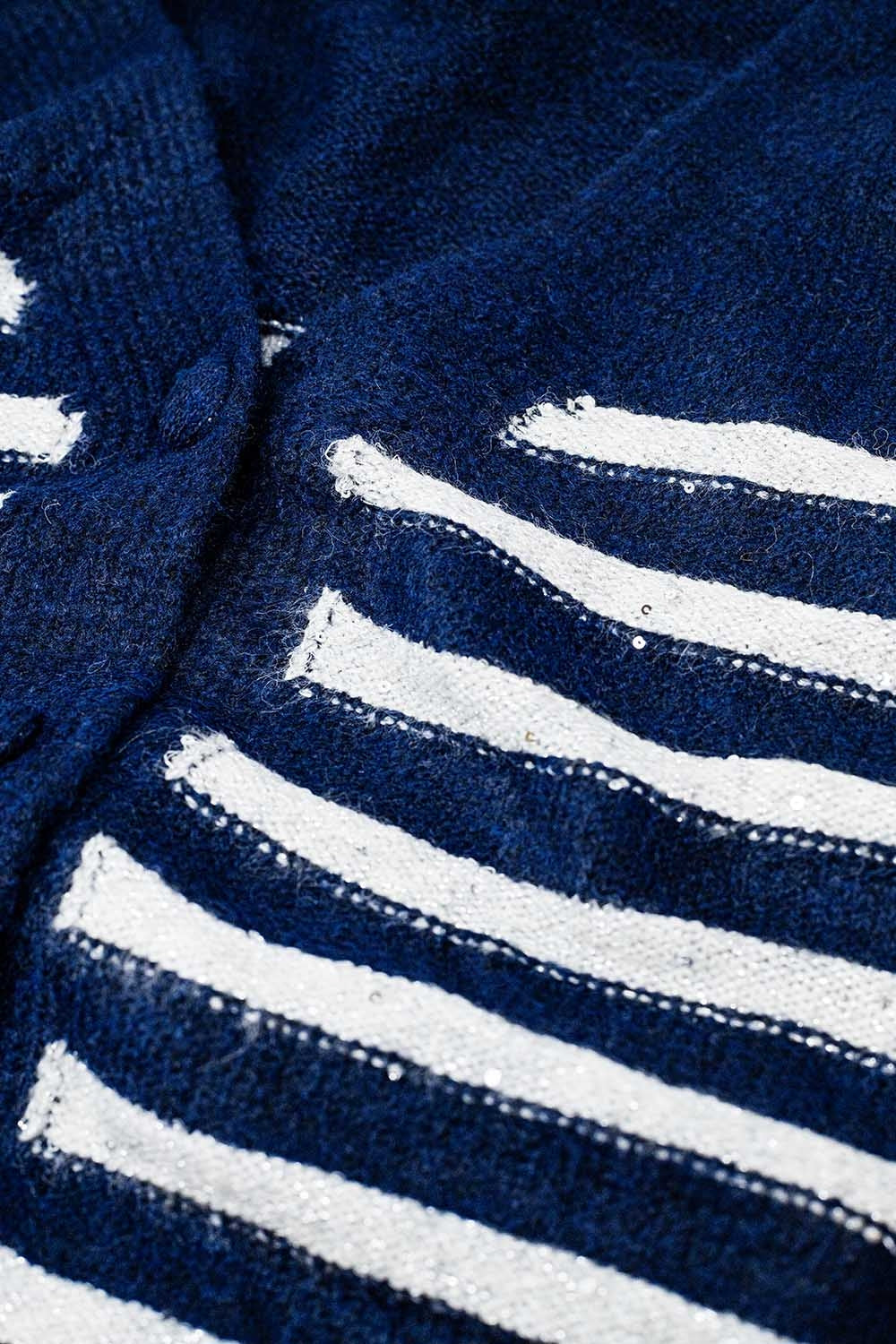 Cardigan bleu marine à rayures argentées