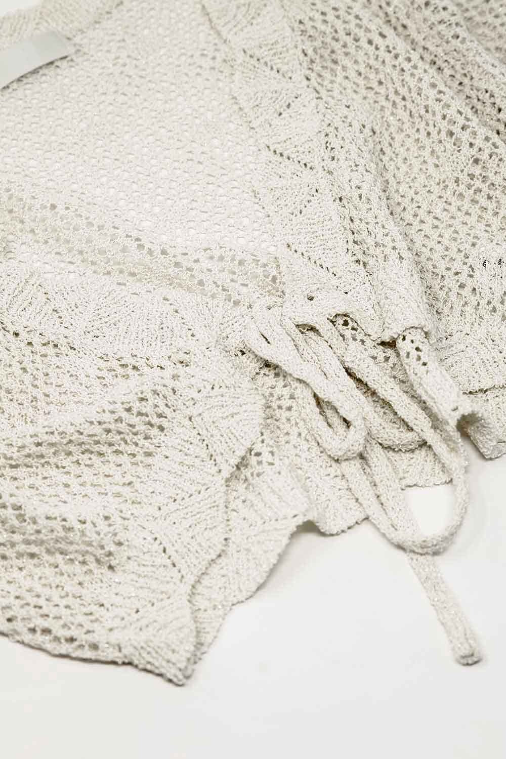 cardigan court en crochet beige avec détails en lurex