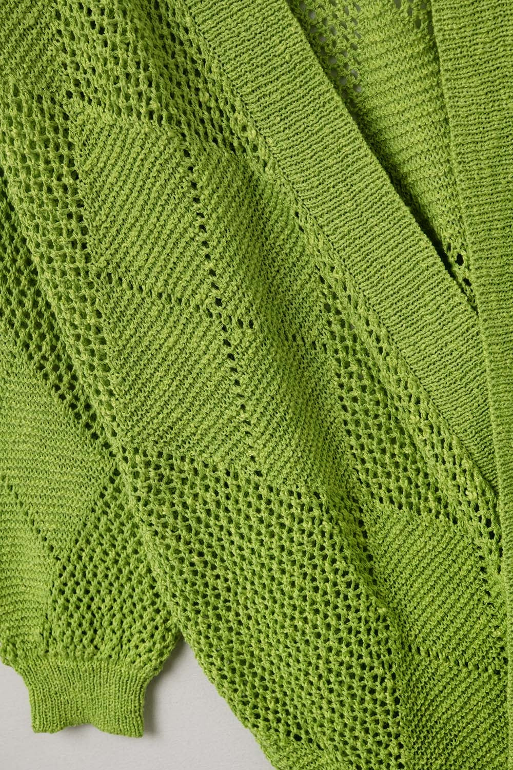 Cardigan drapé vert citron avec motif au crochet
