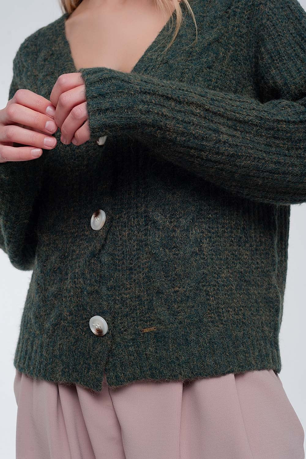 Cardigan en maille épaisse kaki