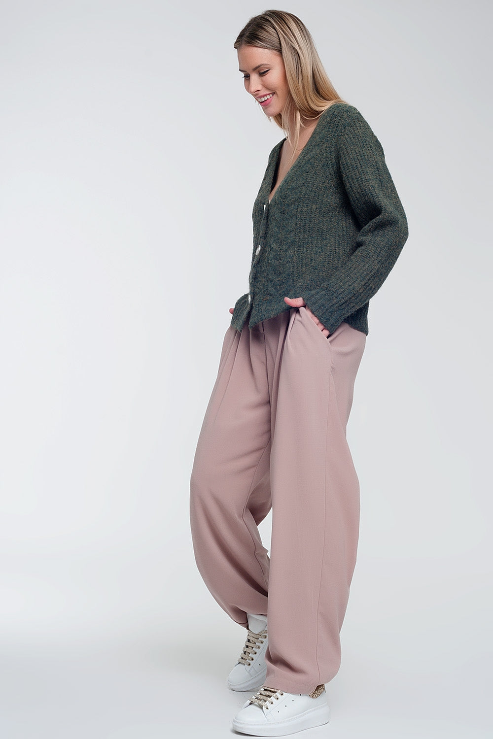Cardigan en maille épaisse kaki