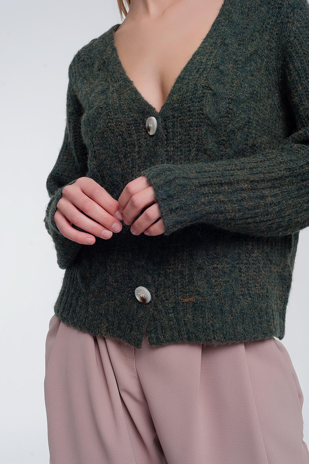 Cardigan en maille épaisse kaki