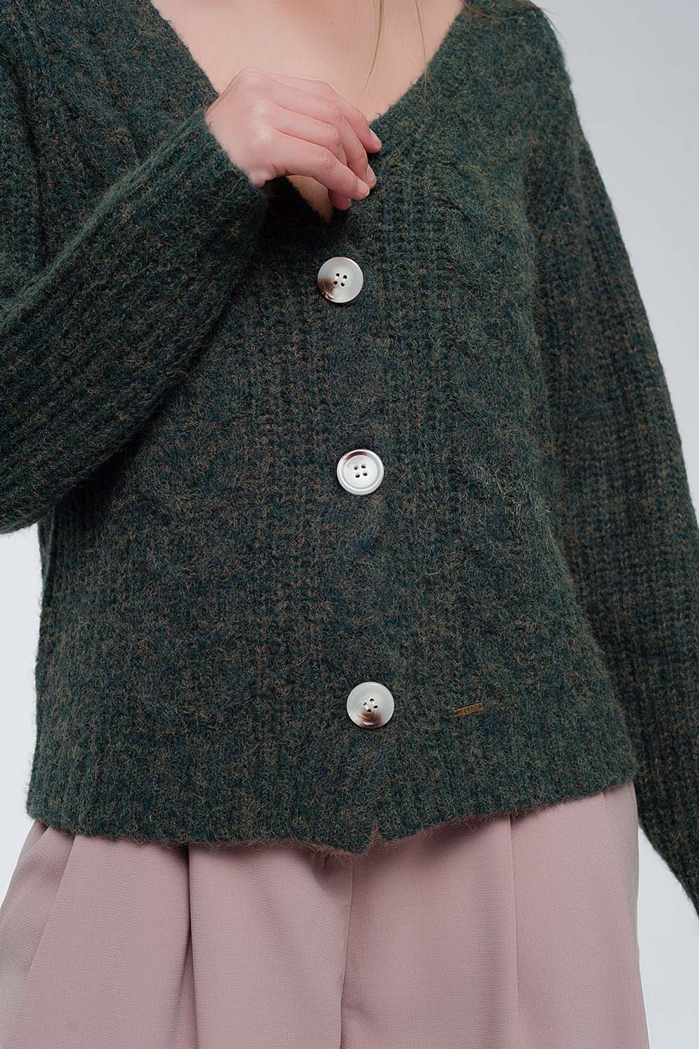 Cardigan en maille épaisse kaki