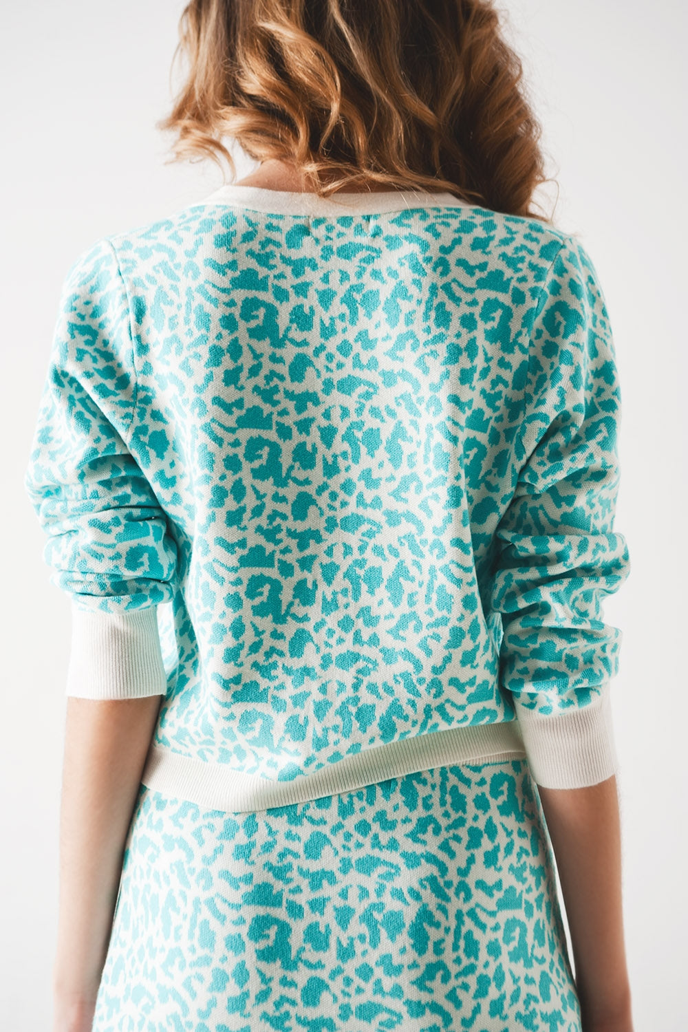 Cardigan léger à imprimé animal turquoise