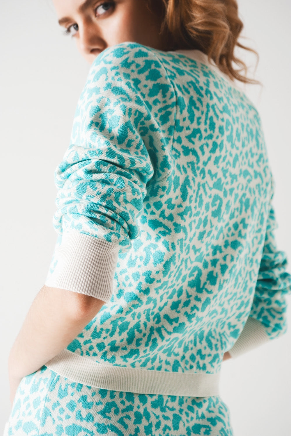 Cardigan léger à imprimé animal turquoise
