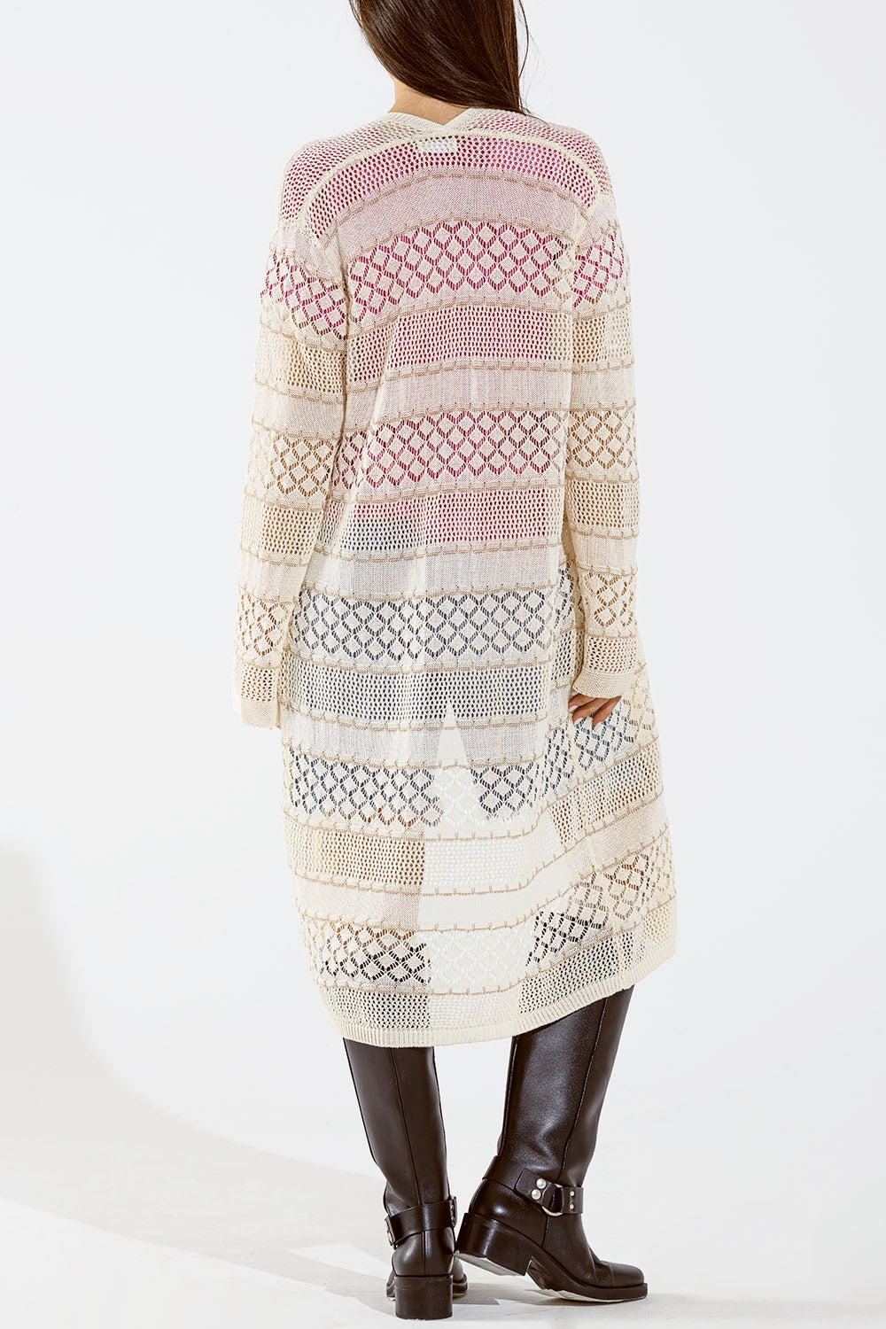 Cardigan Maxi à manches longues en crochet beige