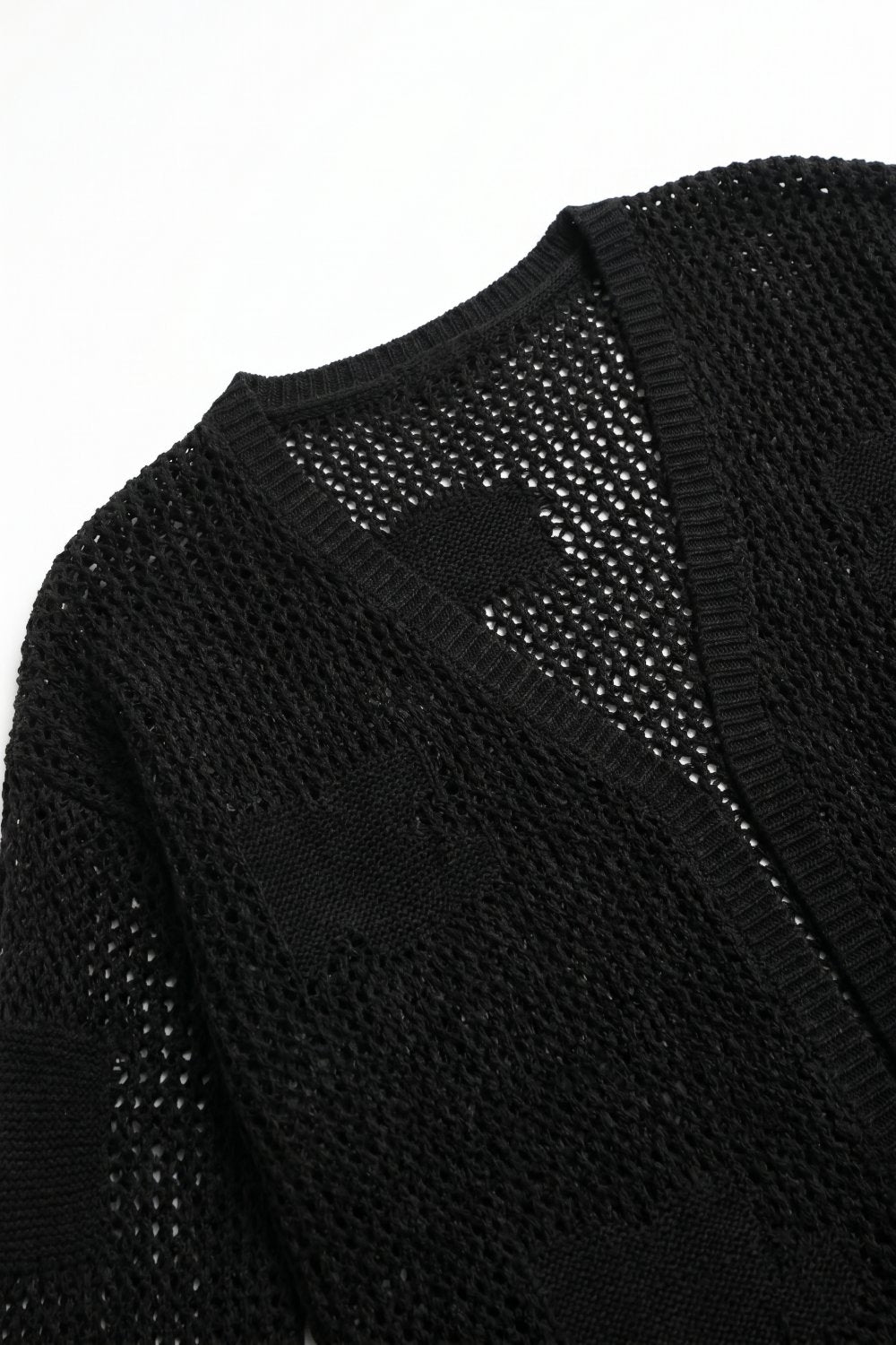 Cardigan noir ouvert en maille avec détail patch et coupe décontractée en V