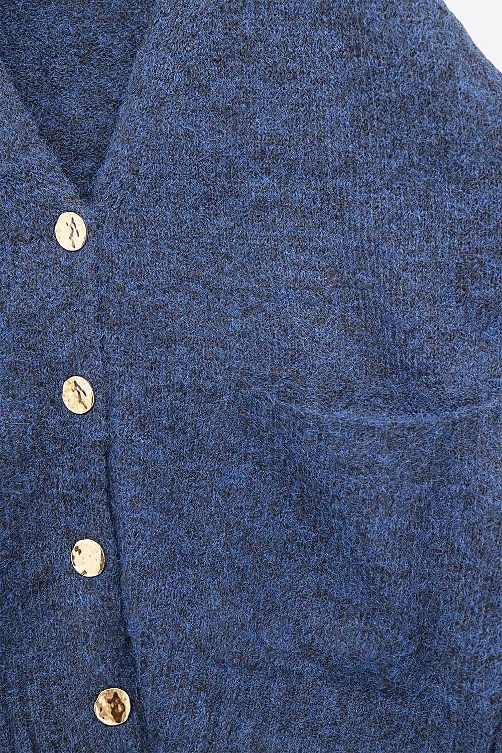 Cardigan oversize en marine avec boutons et poches dorés