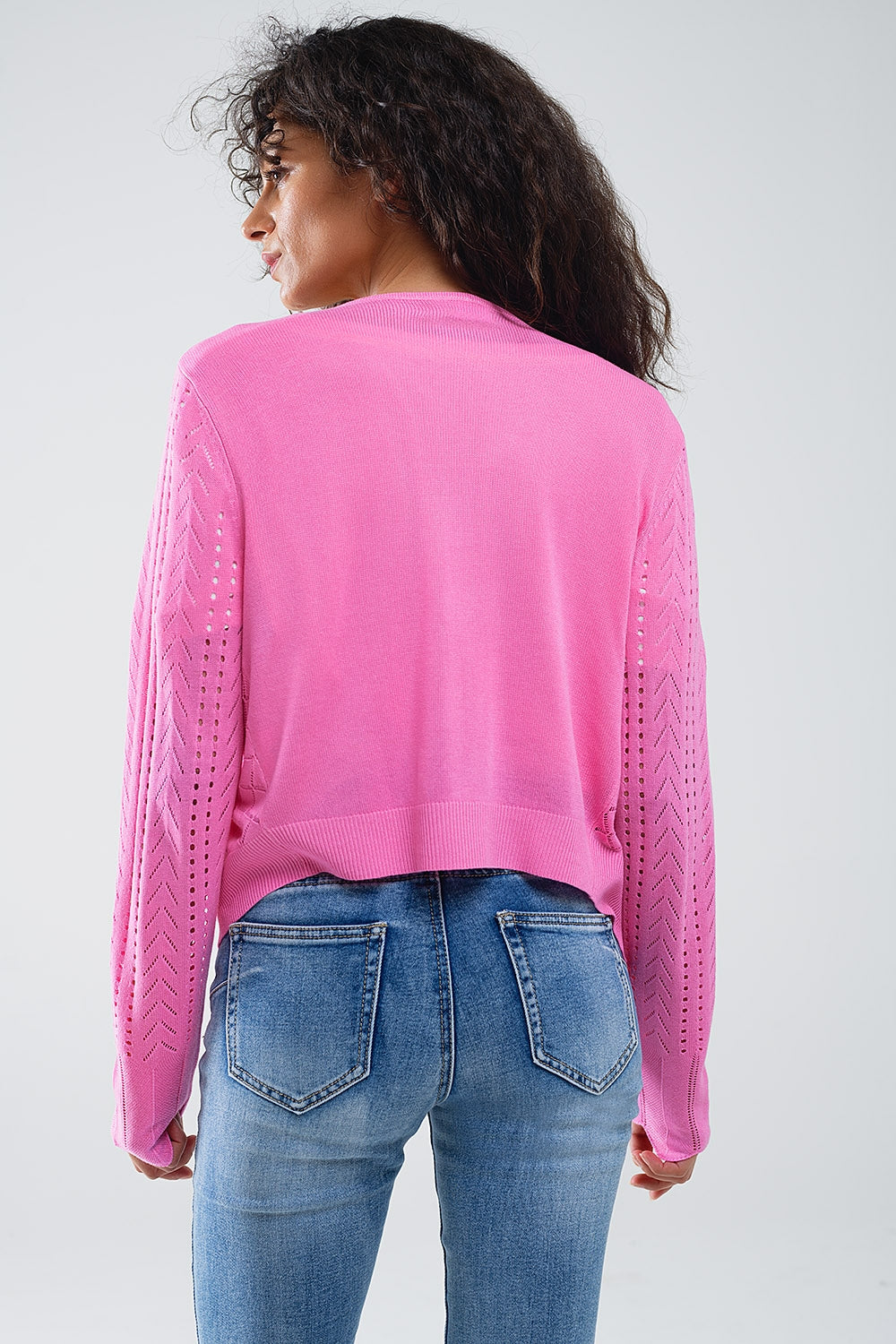 Cardigan rose avec imprimé Argyle et fermeture à nouer