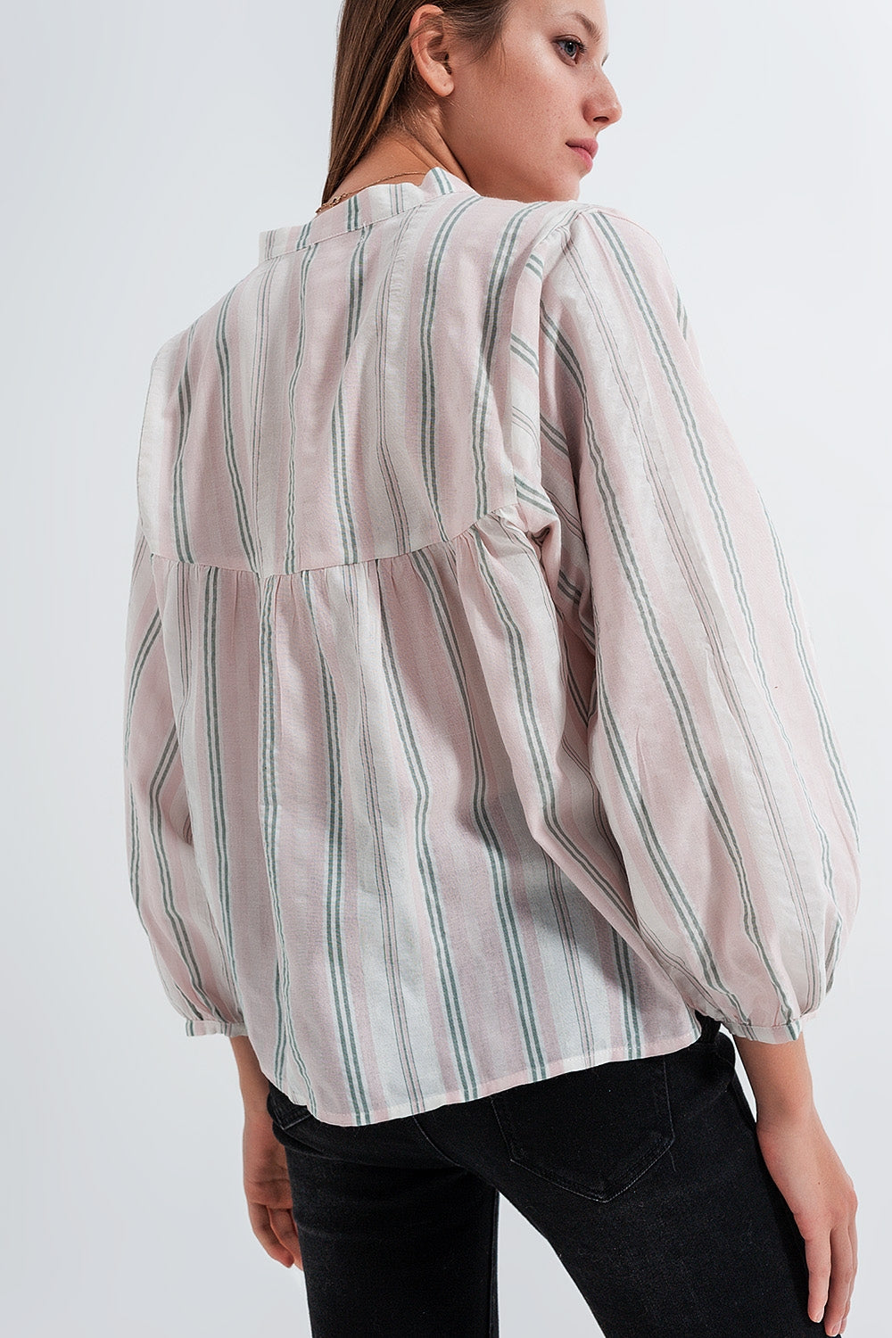 Chemise à col grand père Rayures roses