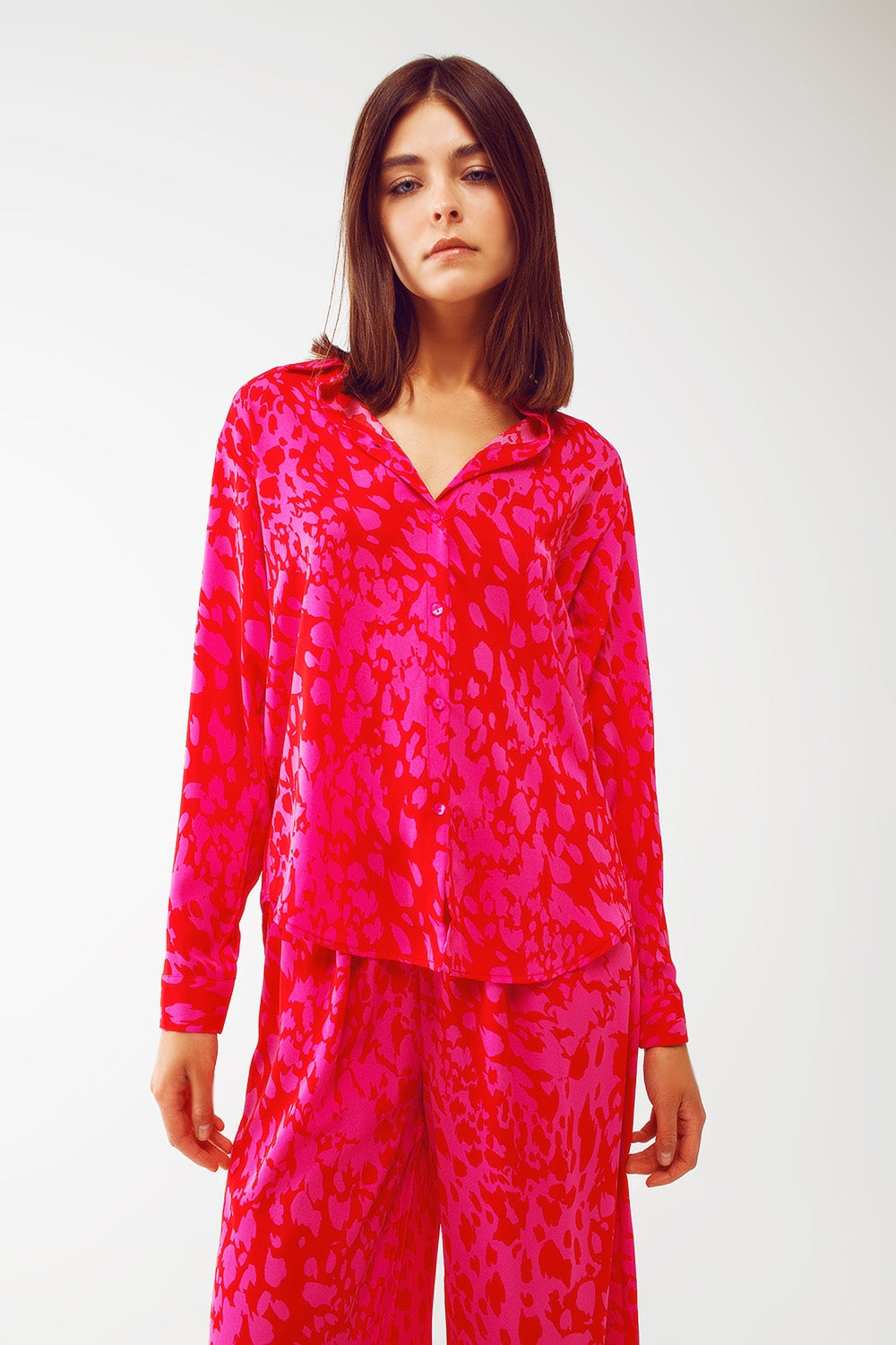 Chemise à imprimé animal en fuchsia