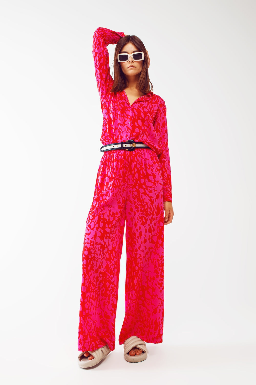 Chemise à imprimé animal en fuchsia