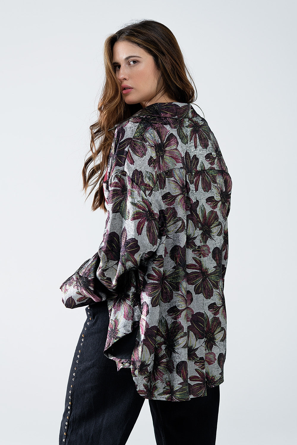 Chemise à imprimé floral à effet métallique