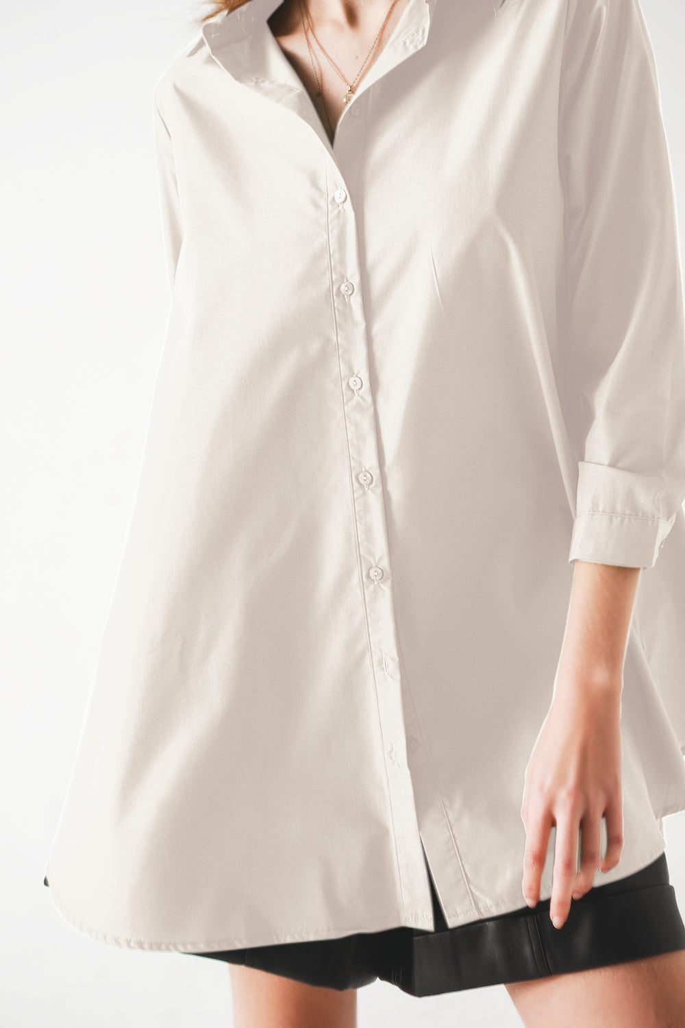 Chemise A-line en popeline surdimensionnée en blanc