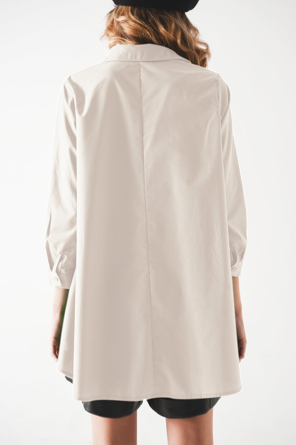 Chemise A-line en popeline surdimensionnée en blanc