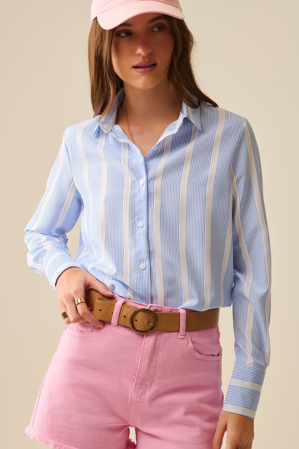 Q2 Chemise à rayures en tissu souple bleu et blanc