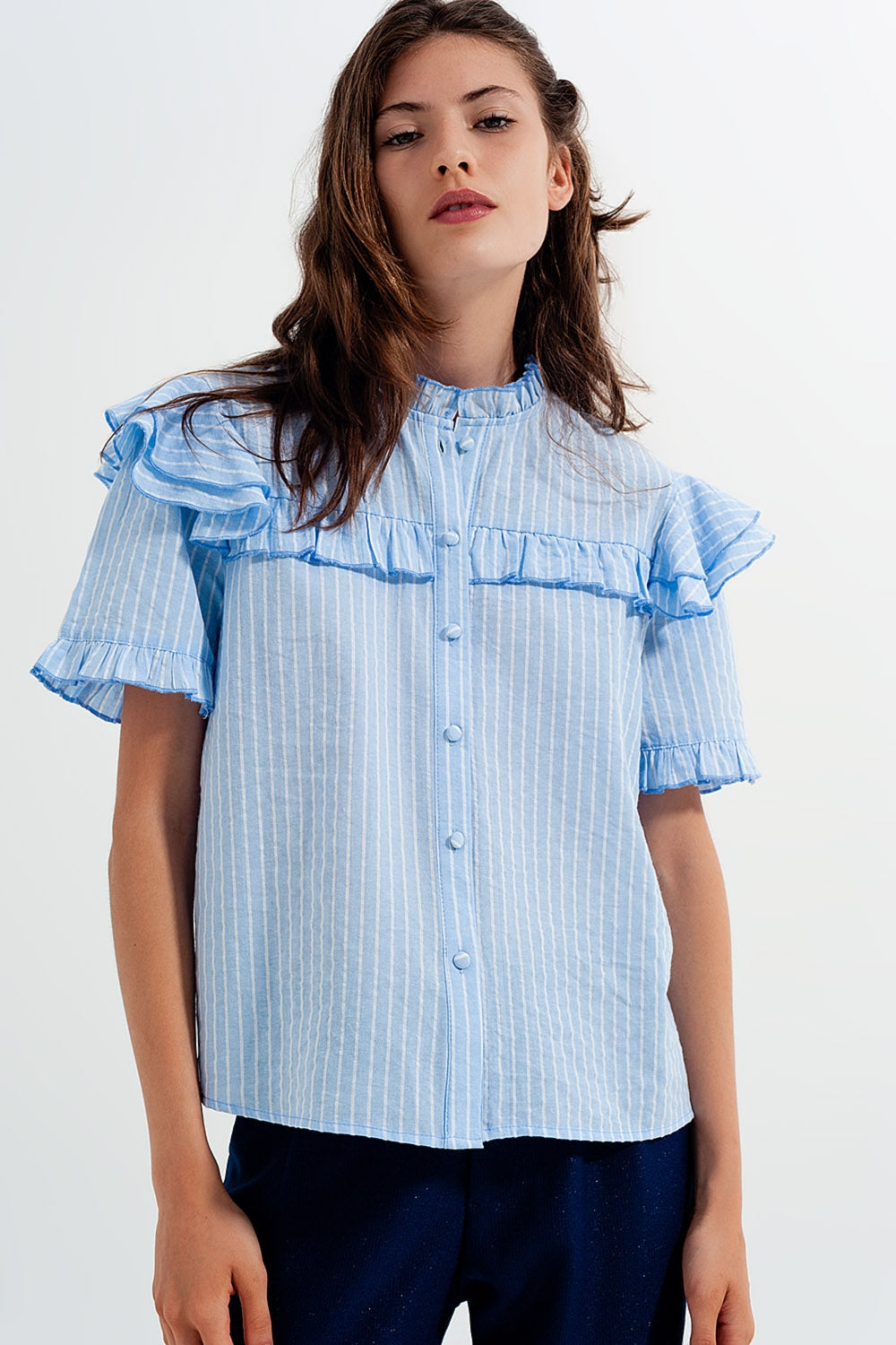 Chemise à volants Bleu