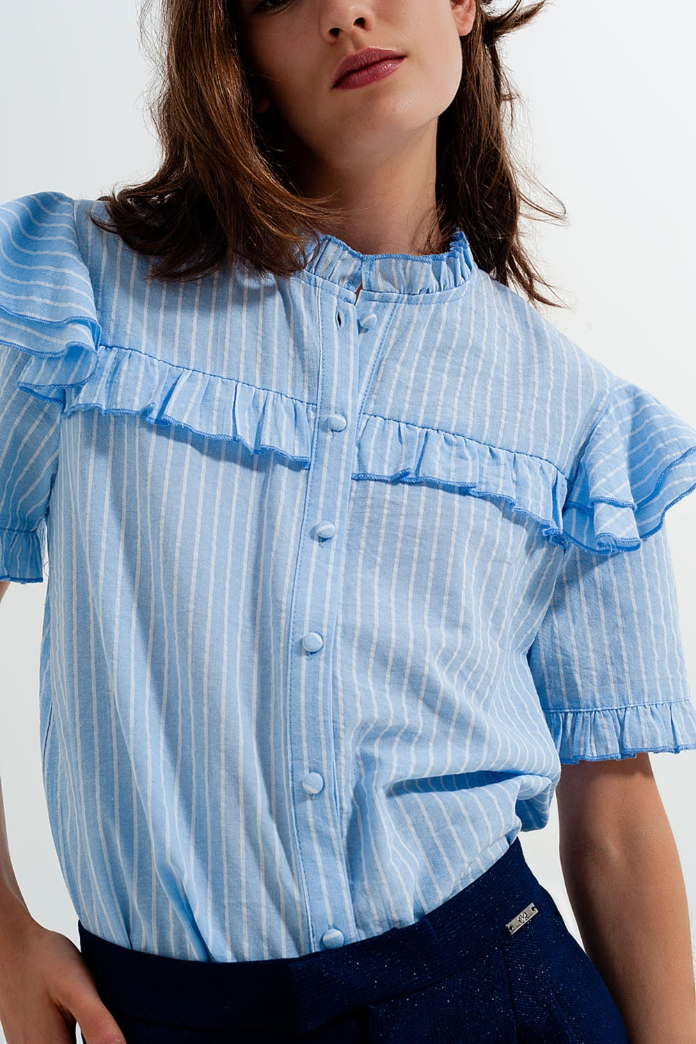 Chemise à volants Bleu