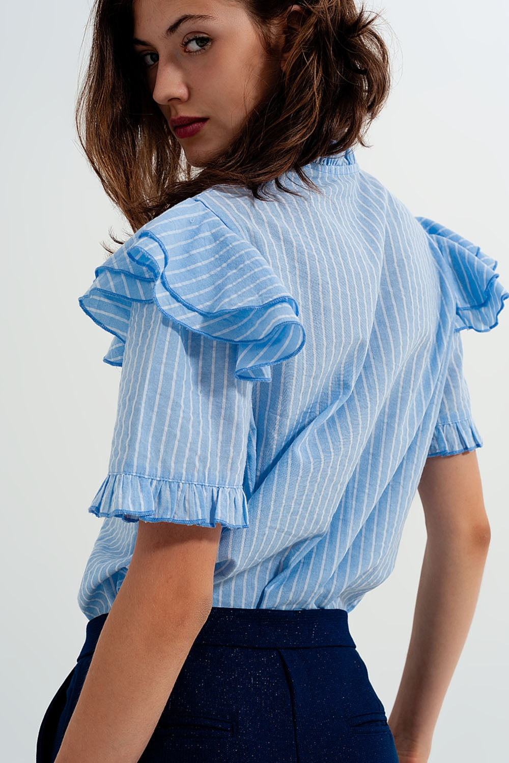 Chemise à volants Bleu
