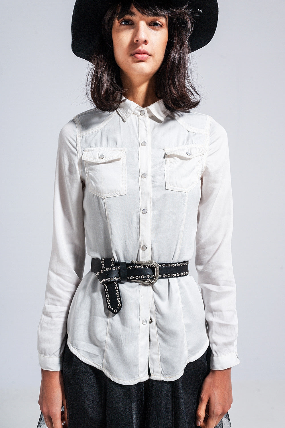 Chemise ajustée en jean blanc