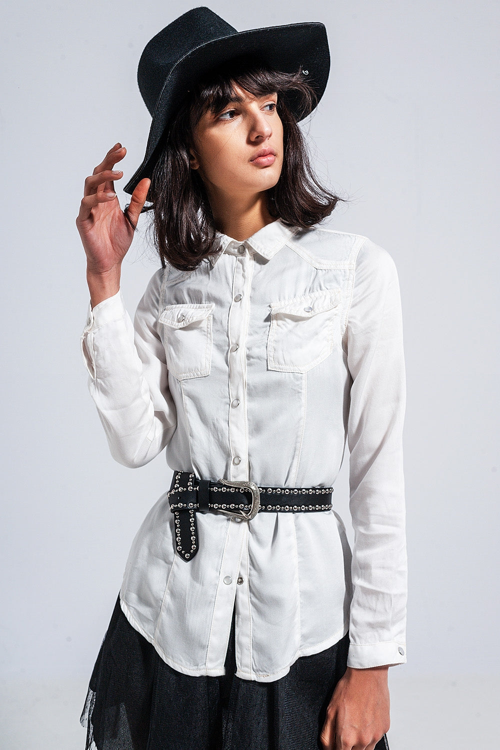 Chemise ajustée en jean blanc