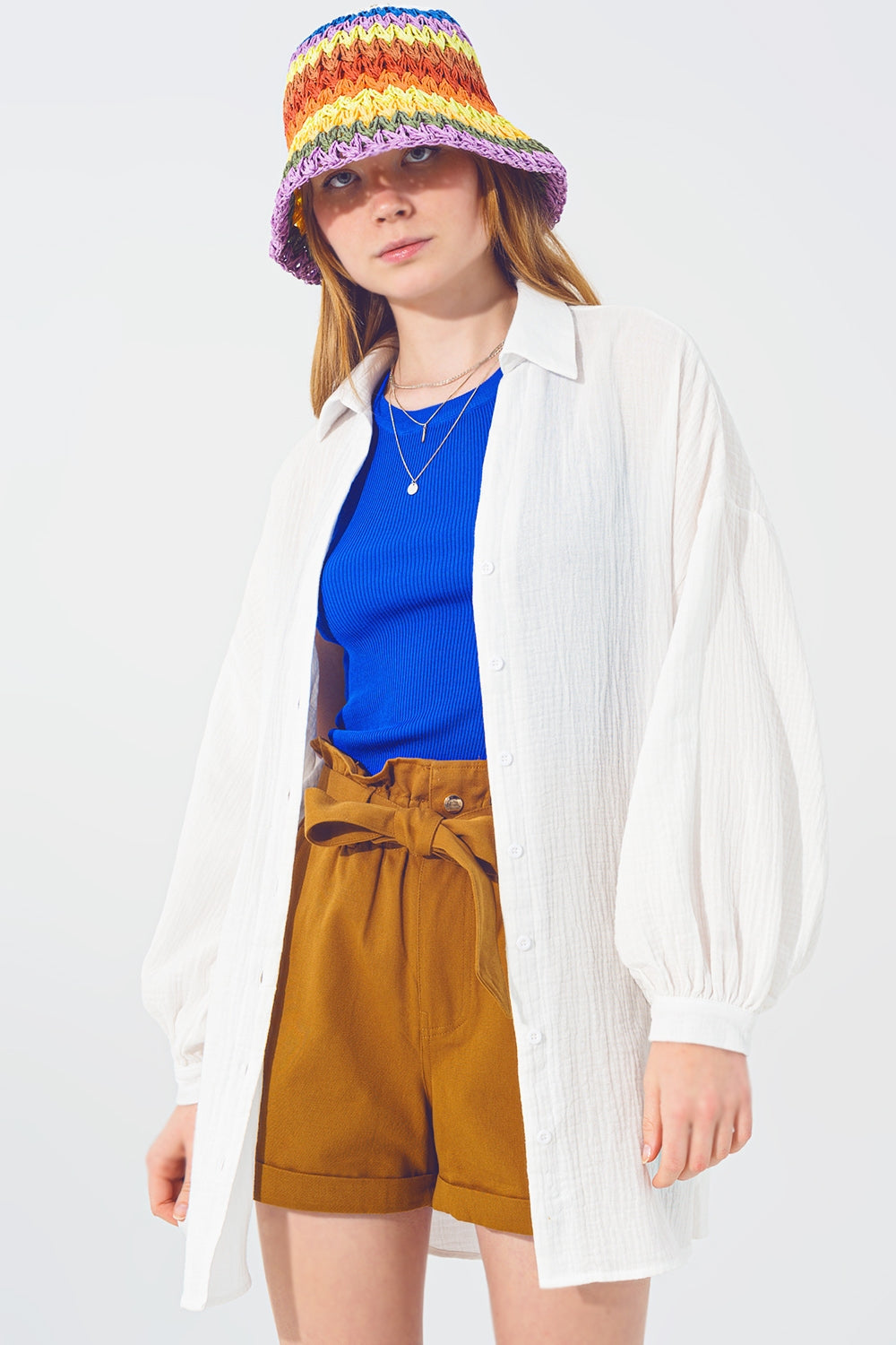 Chemise ample texturée en blanche