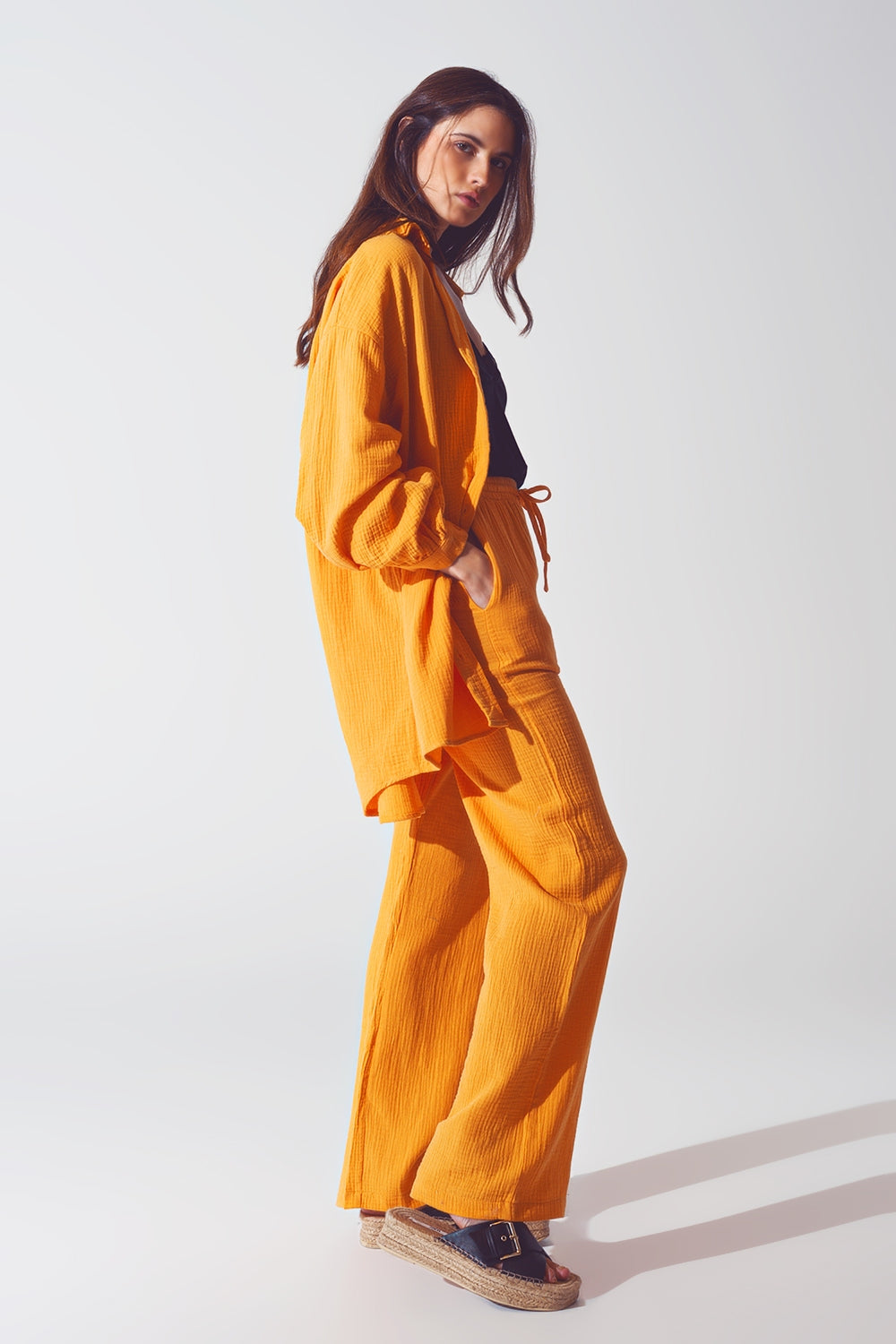 Chemise ample texturée en orange