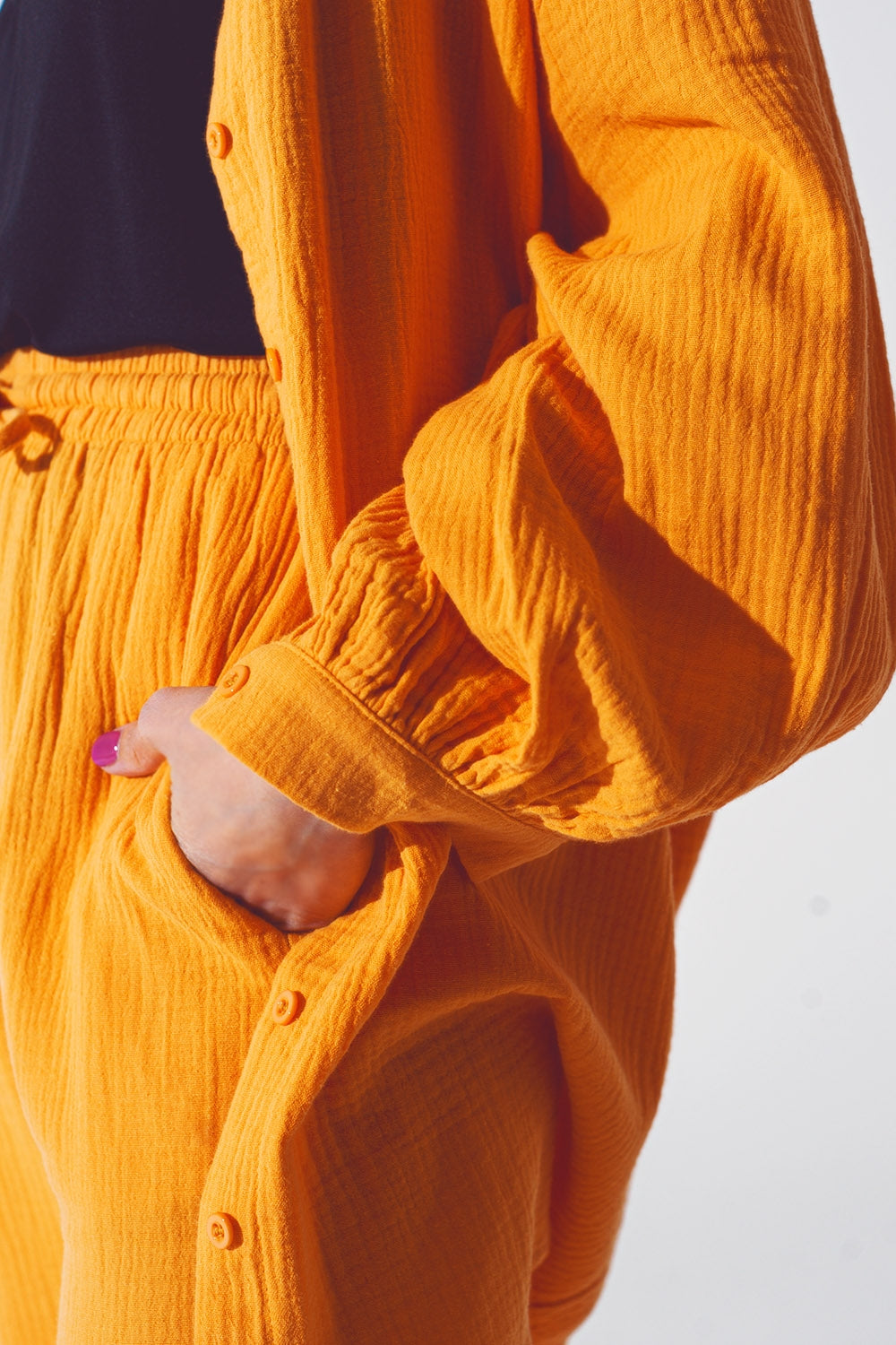 Chemise ample texturée en orange