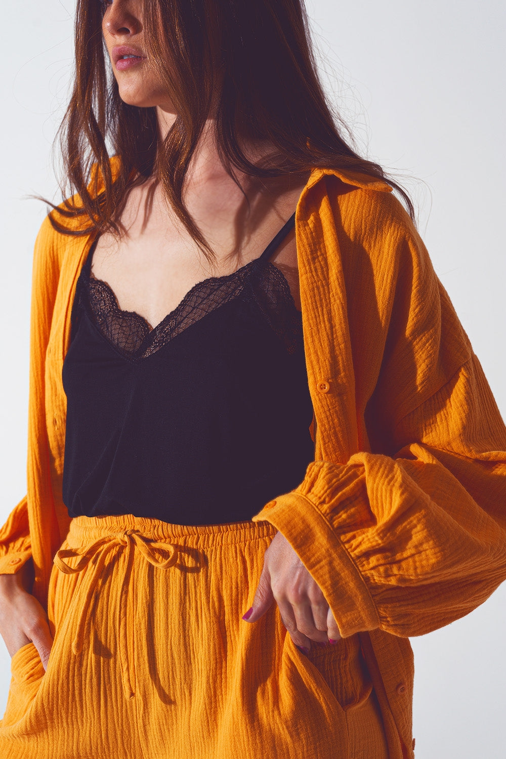 Chemise ample texturée en orange