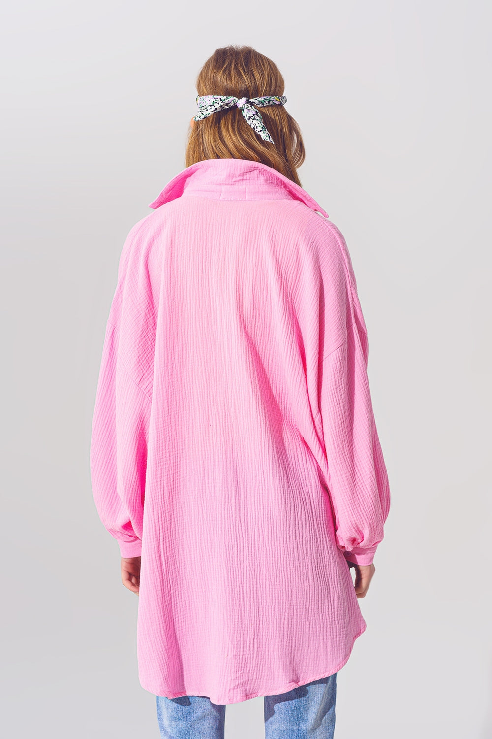 Chemise ample texturée rose