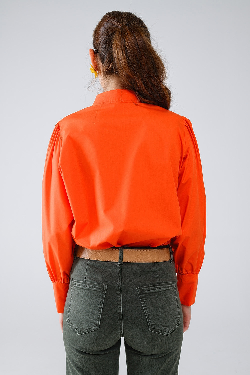 Chemise basique en popeline orange à manches longues ballon