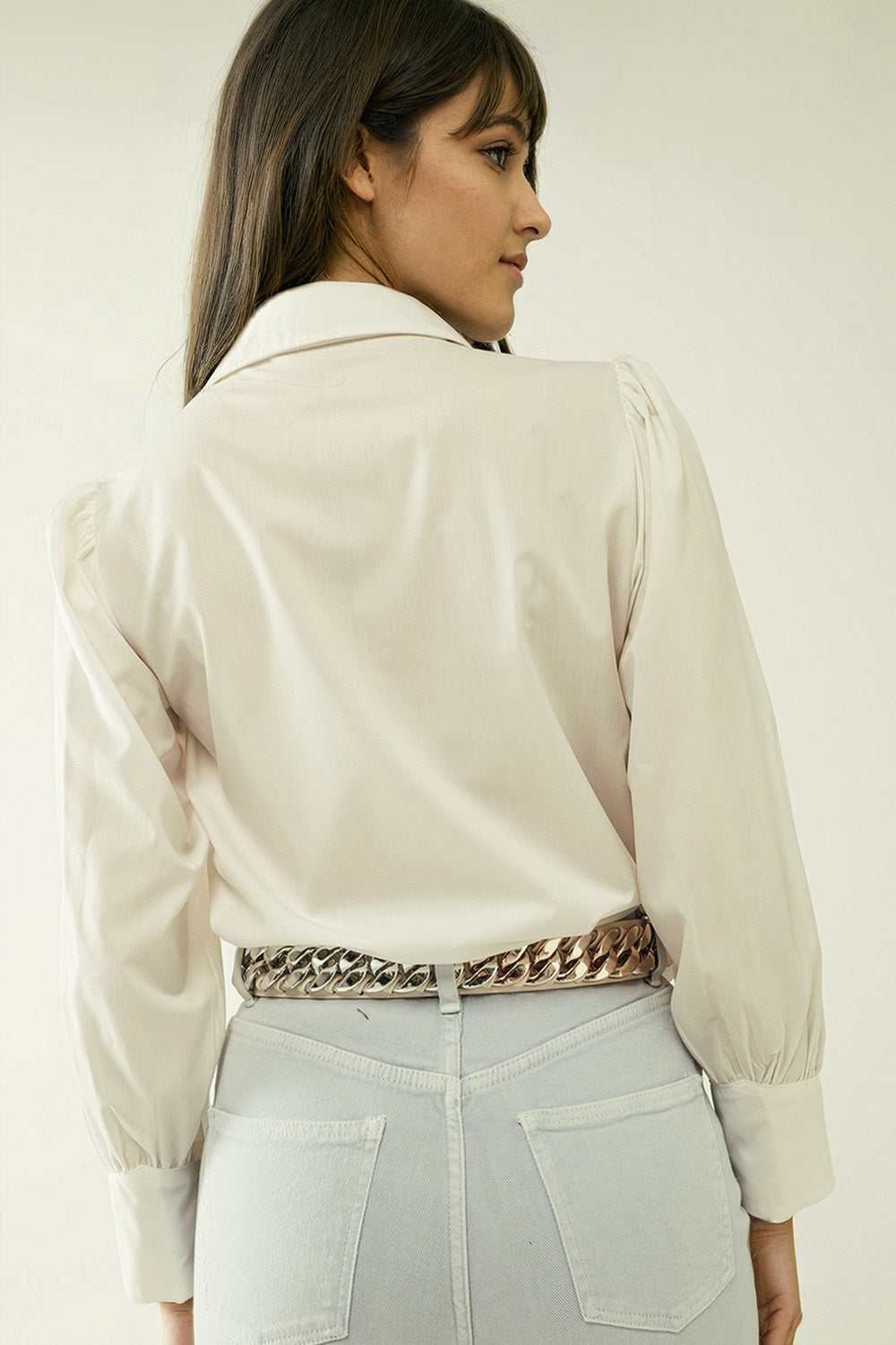 Chemise blanche Basic poplin à manches longues ballon