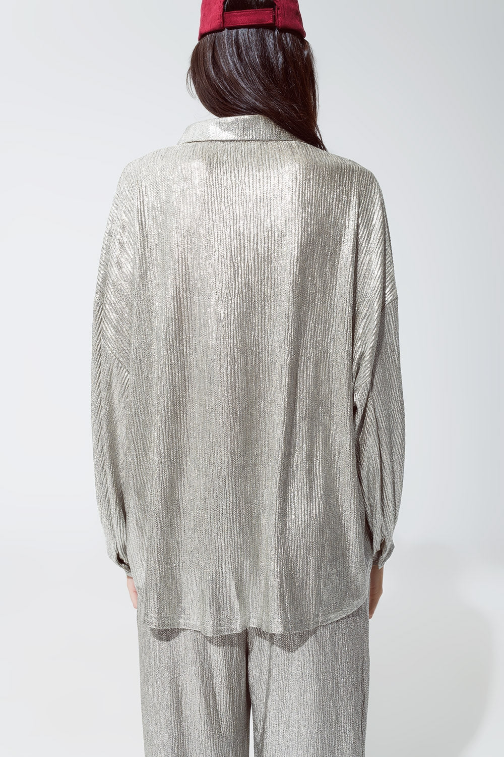 Chemise boutonnée à la coupe décontractée et aux manches ballon en argent
