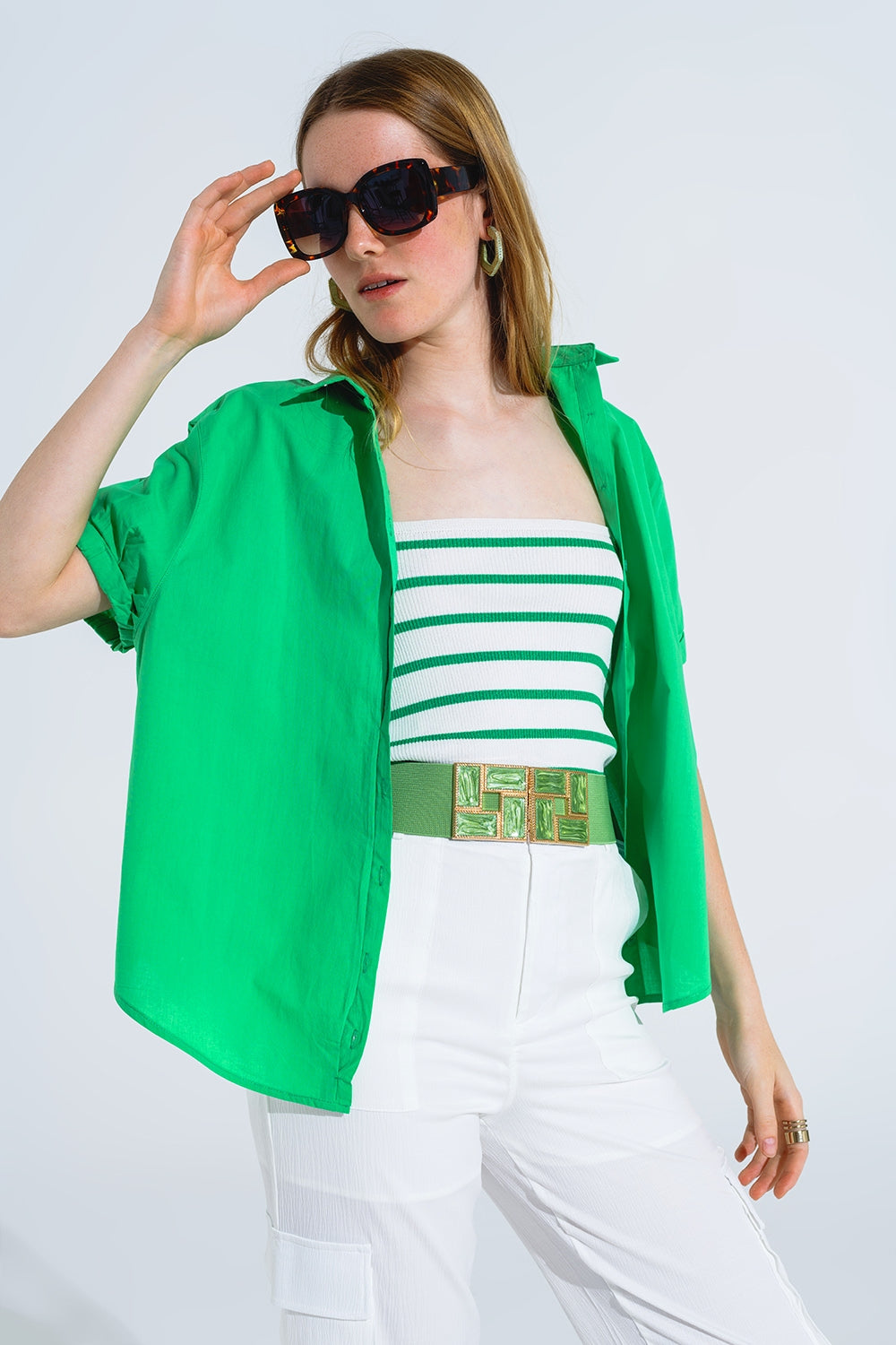 Chemise boutonnée décontractée à manches courtes en vert