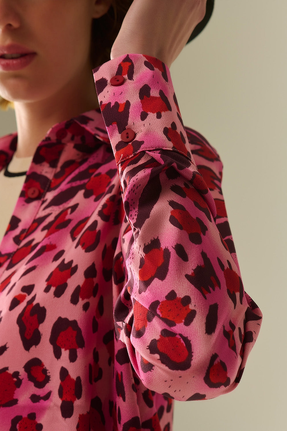 Chemise Boutonnée Imprimé Léopard Fuchsia