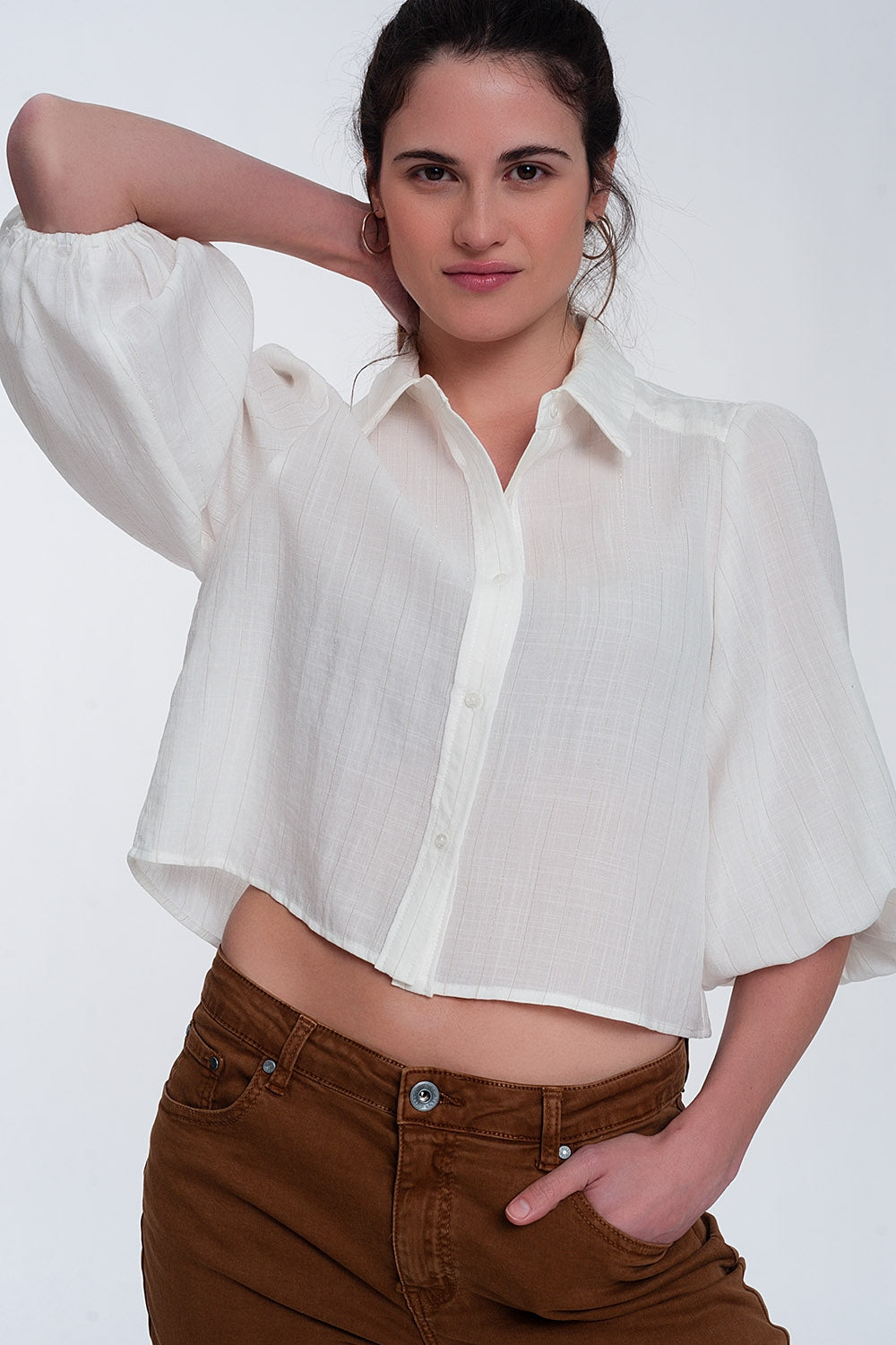 Chemise courte à manches bouffantes blanc
