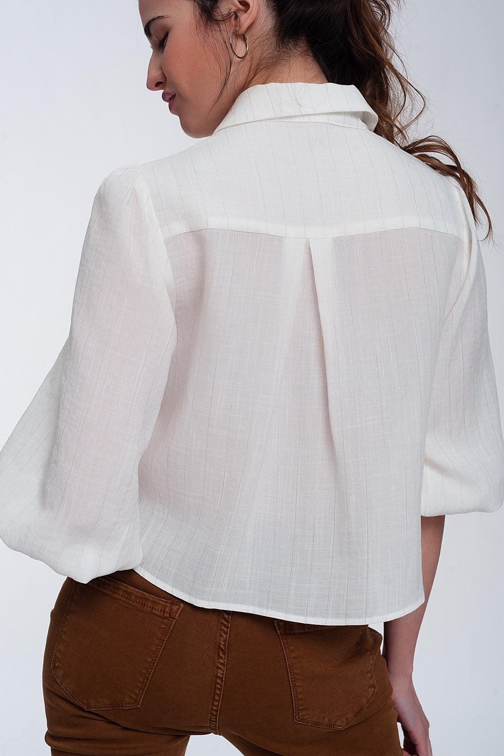 Chemise courte à manches bouffantes blanc