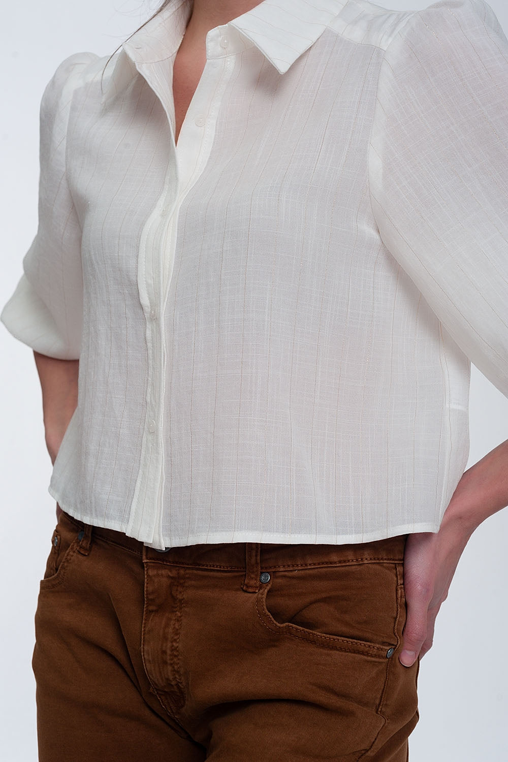 Chemise courte à manches bouffantes blanc