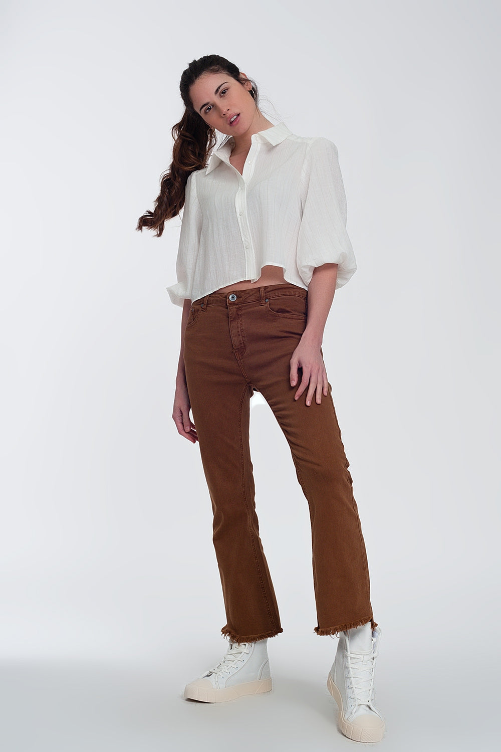 Chemise courte à manches bouffantes blanc