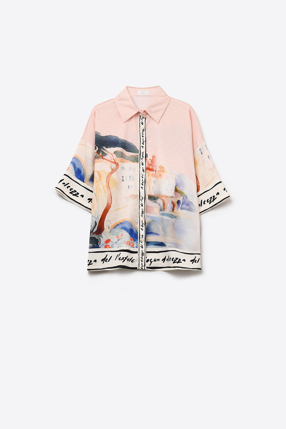 Q2 chemise d'été rose imprimée aquarelle