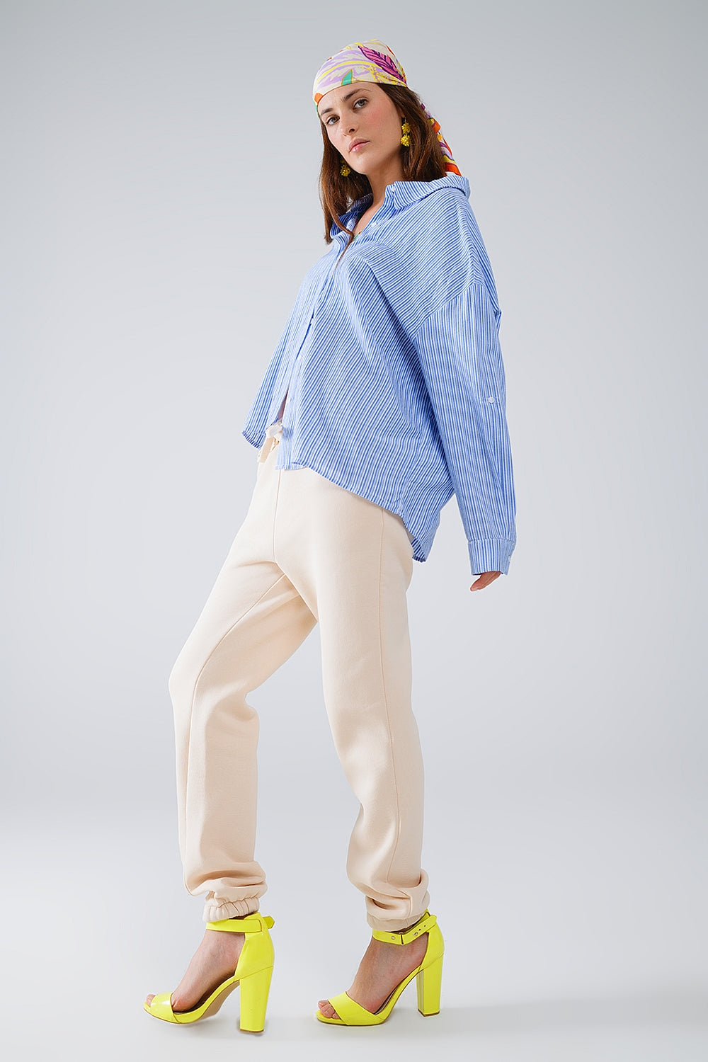 Chemise décontractée à fines rayures bleu