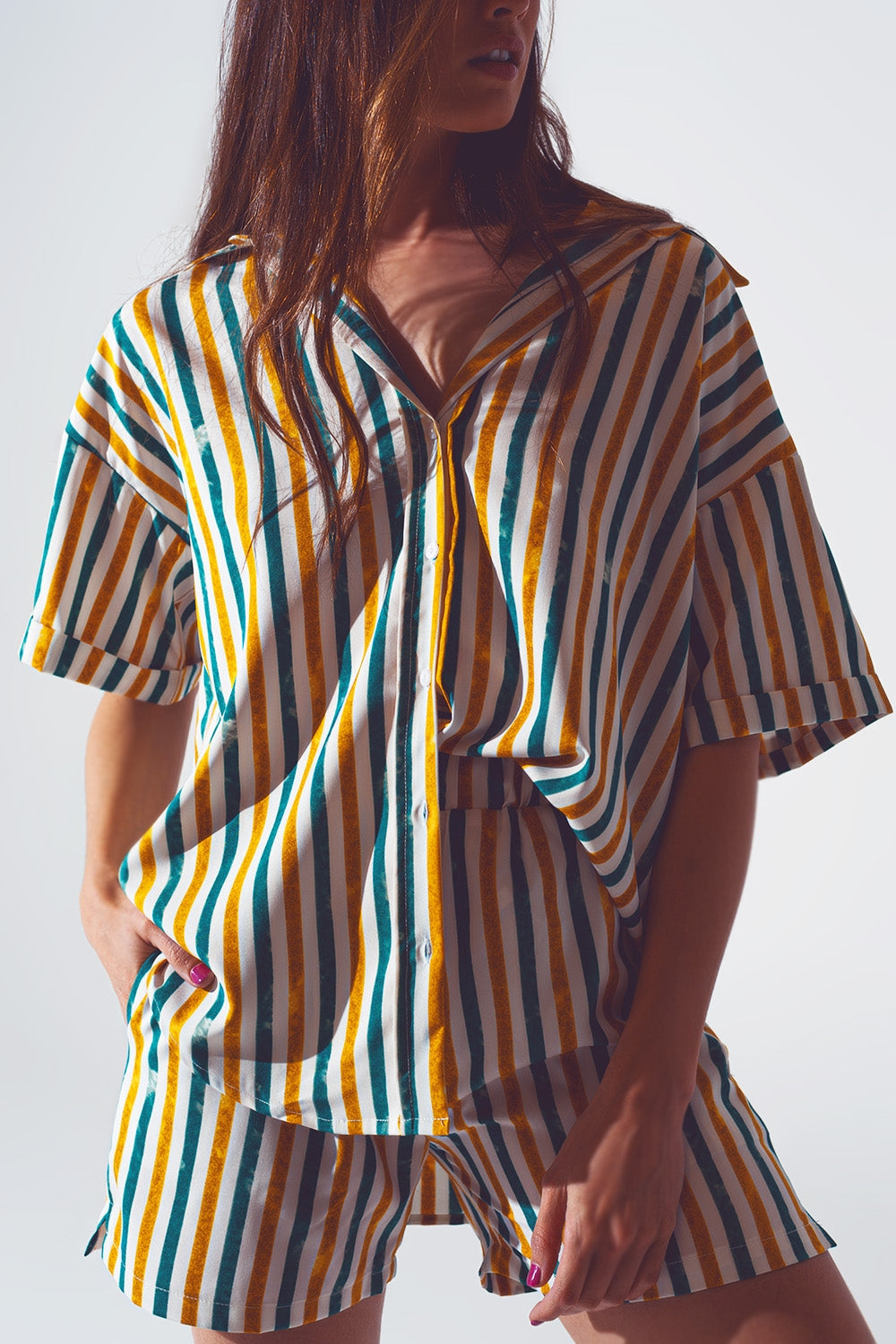 Chemise décontractée à rayures verts