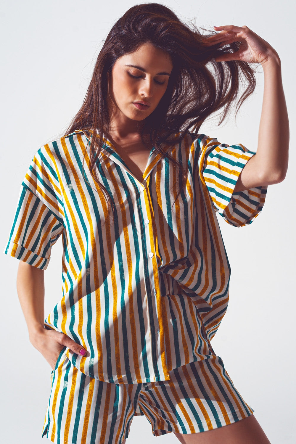 Chemise décontractée à rayures verts