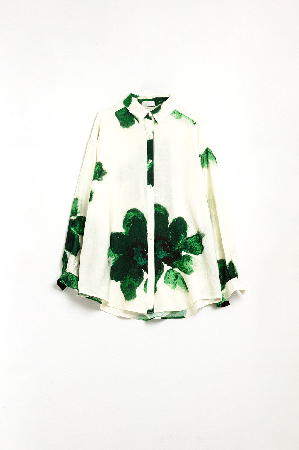 Chemise décontractée avec imprimé de grandes fleurs en vert