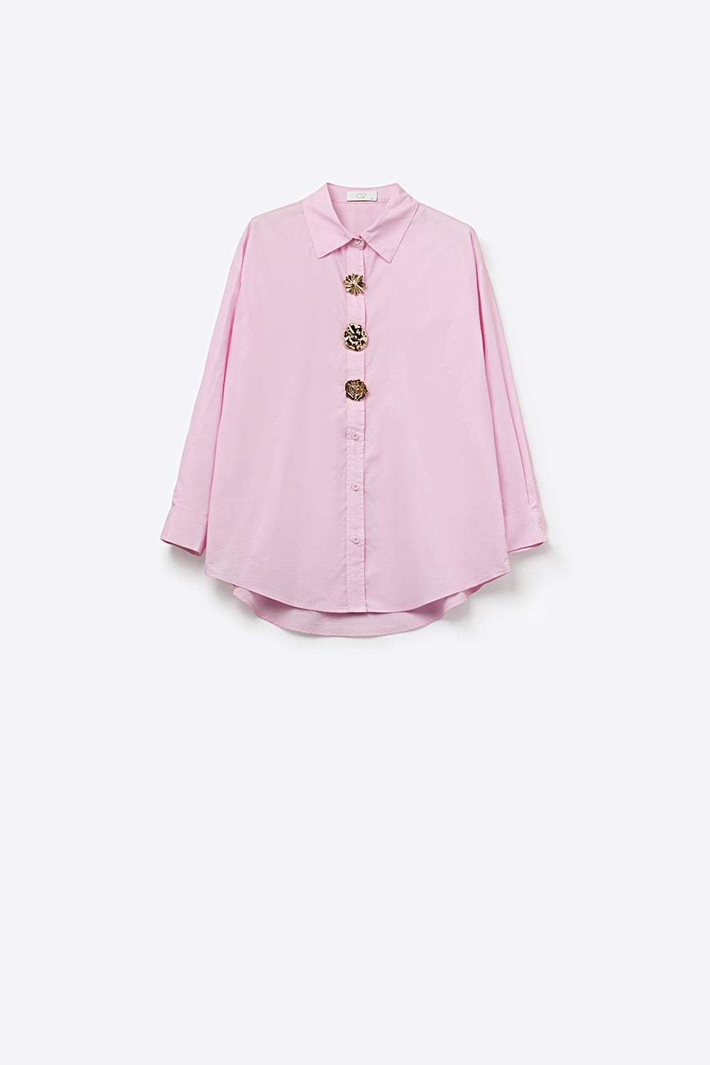 Chemise décontractée en popeline de coton rose avec boutons dorés