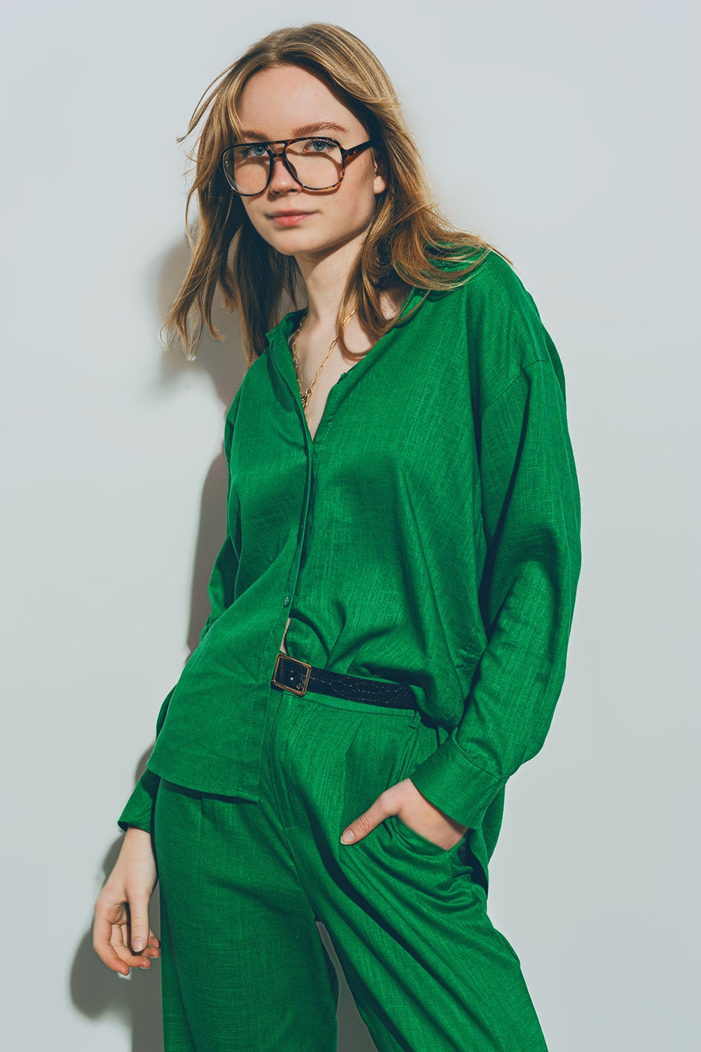 Chemise en Coton à Coupe Ample vert