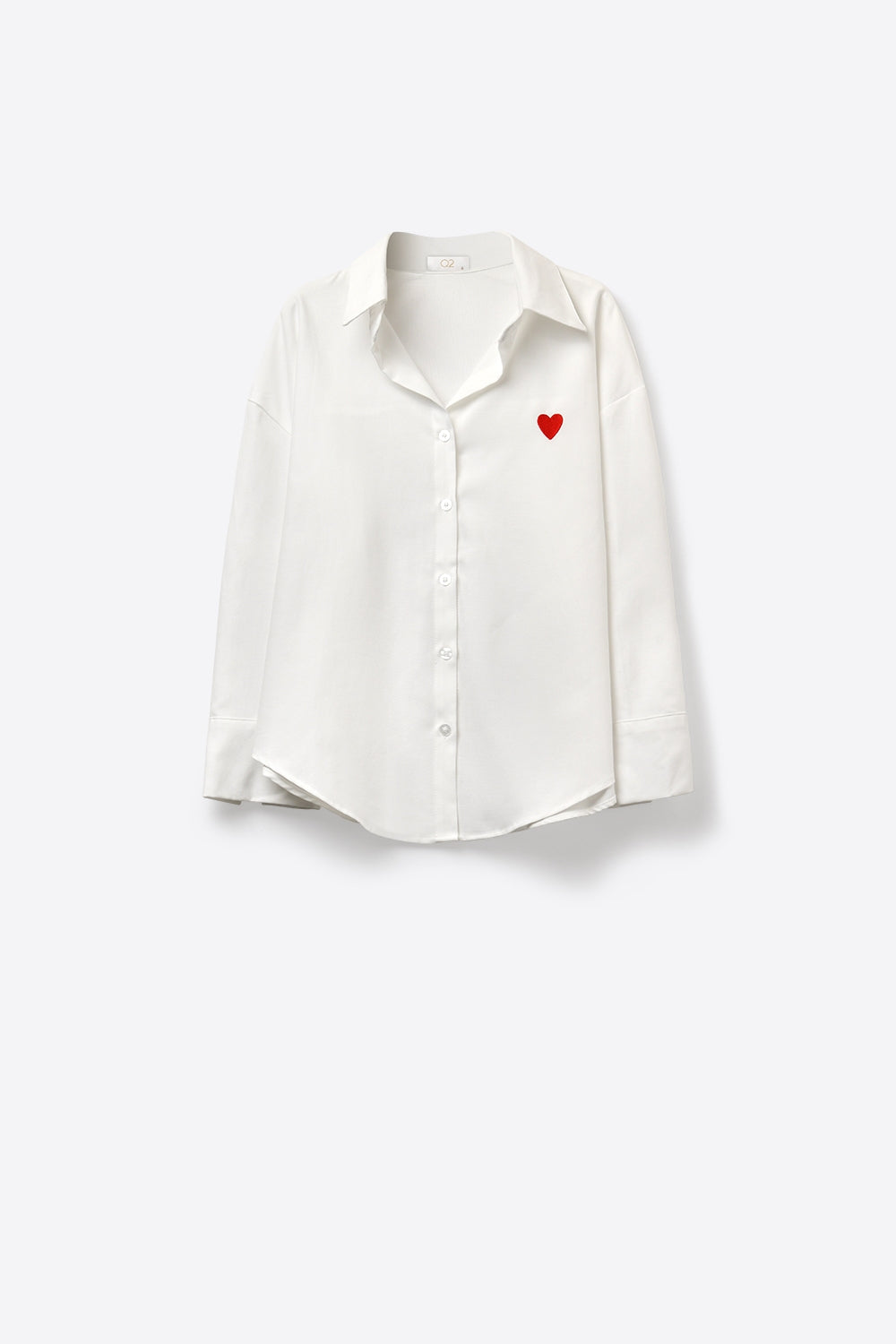 Chemise en coton Oxford blanc avec cœur brodé rouge