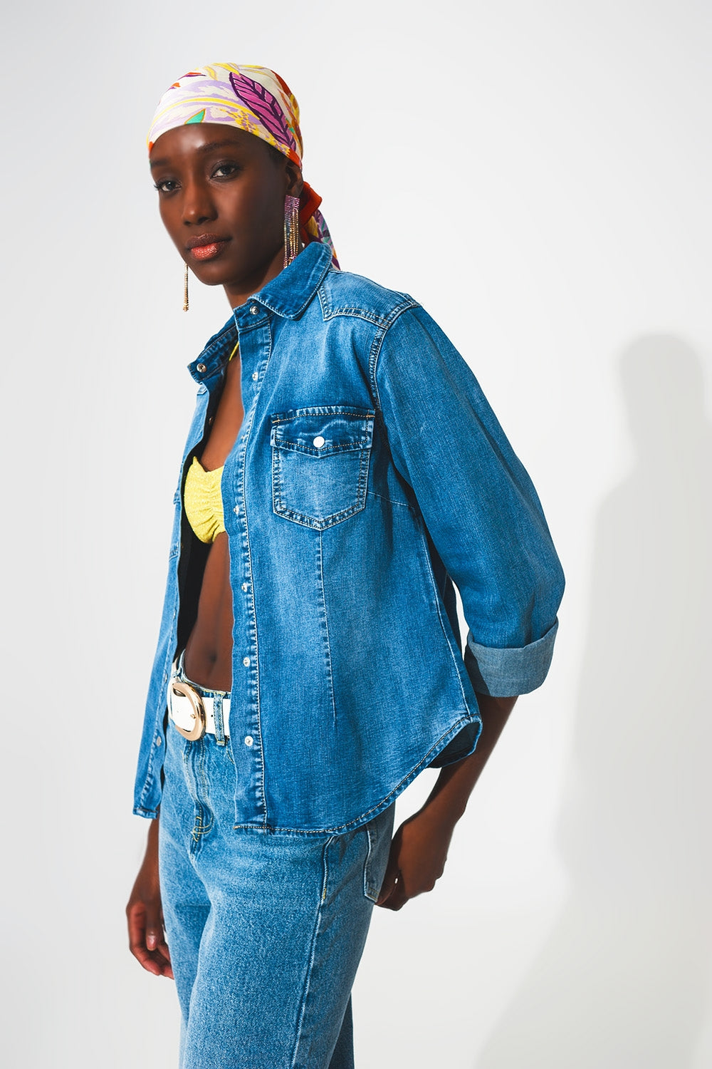 chemise en denim stretch bleu moyen