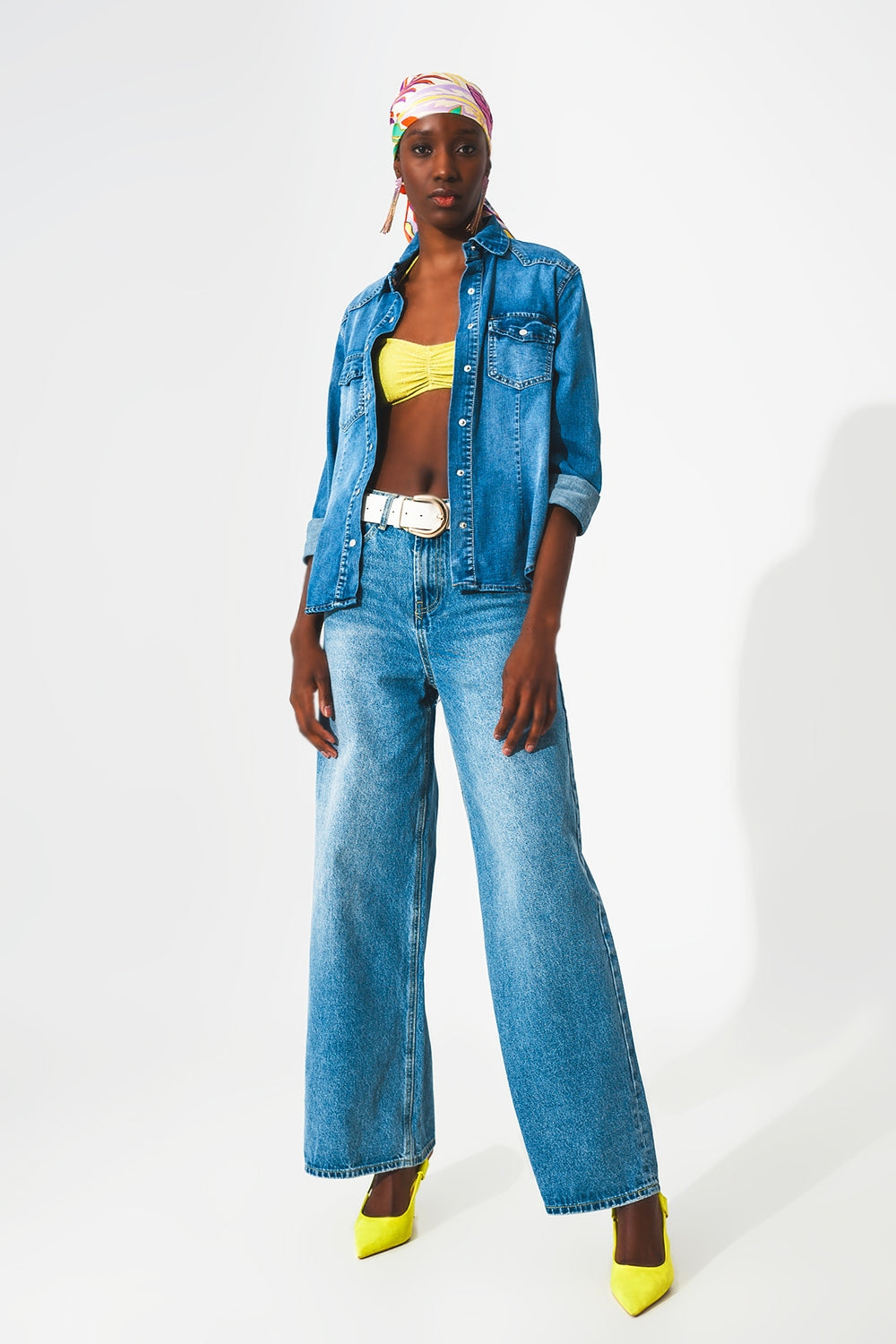 chemise en denim stretch bleu moyen