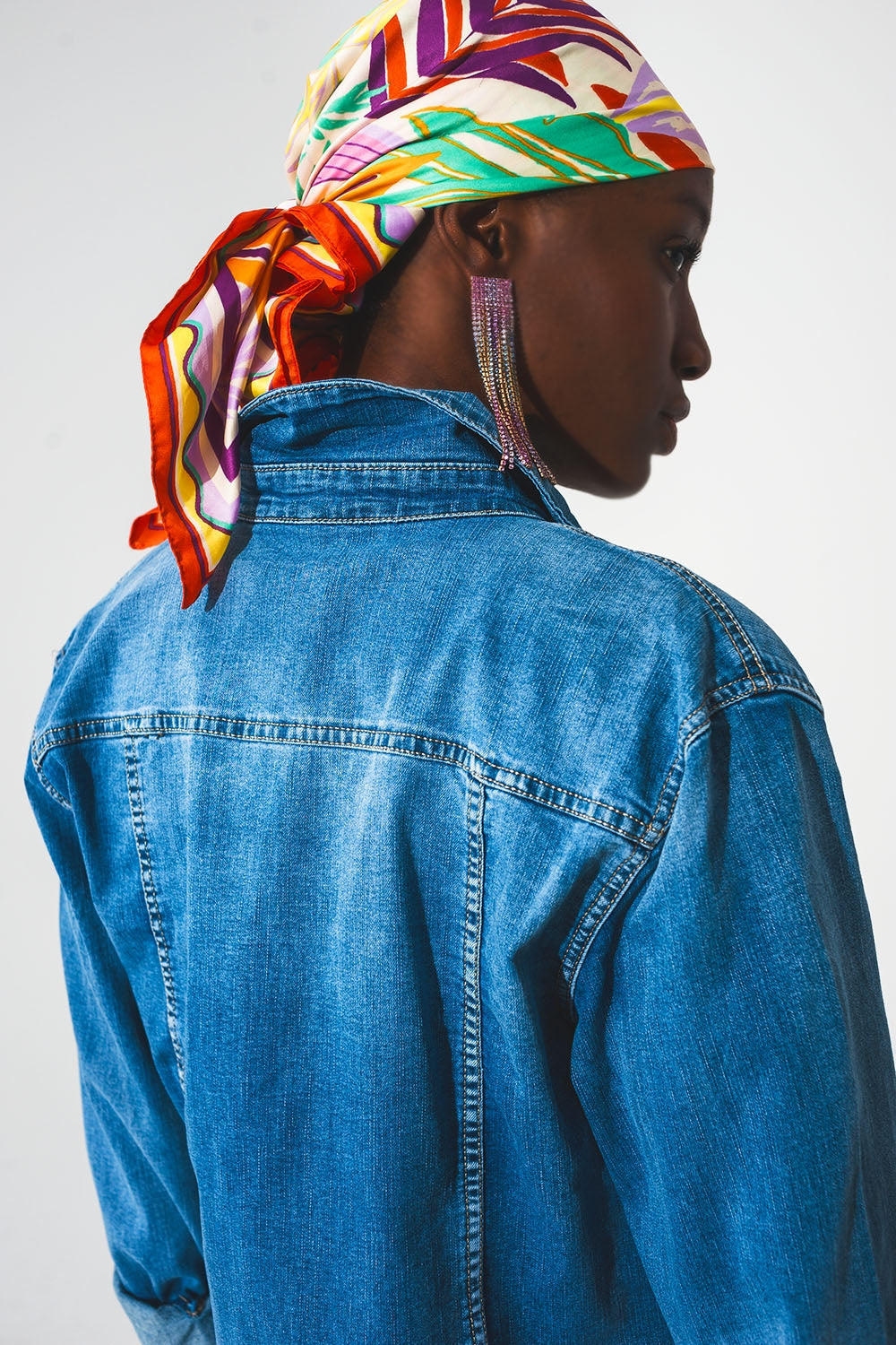 chemise en denim stretch bleu moyen